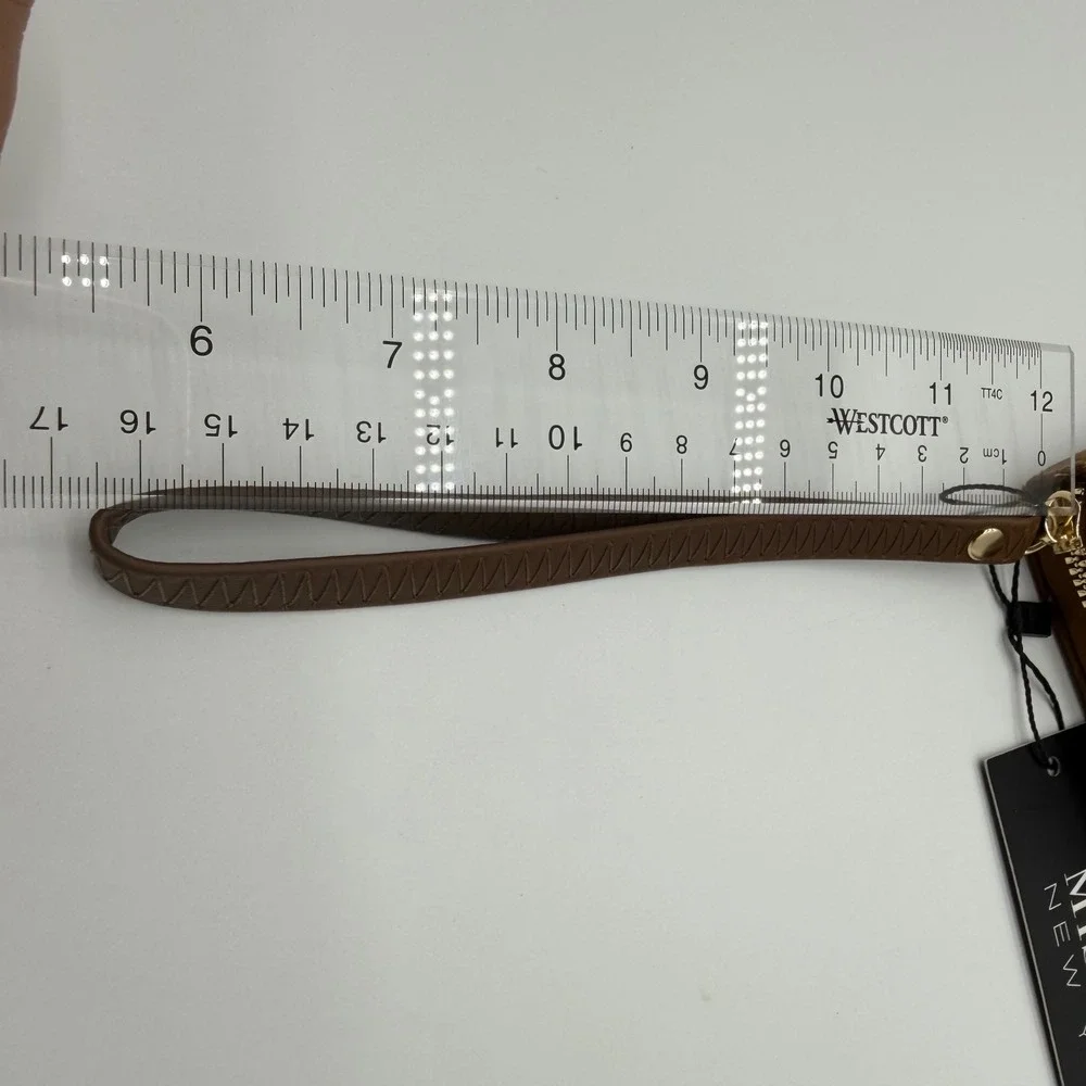 Badgley Mischka Brown Faux Suede Zip Around Wristlet Continental Wallet NEW